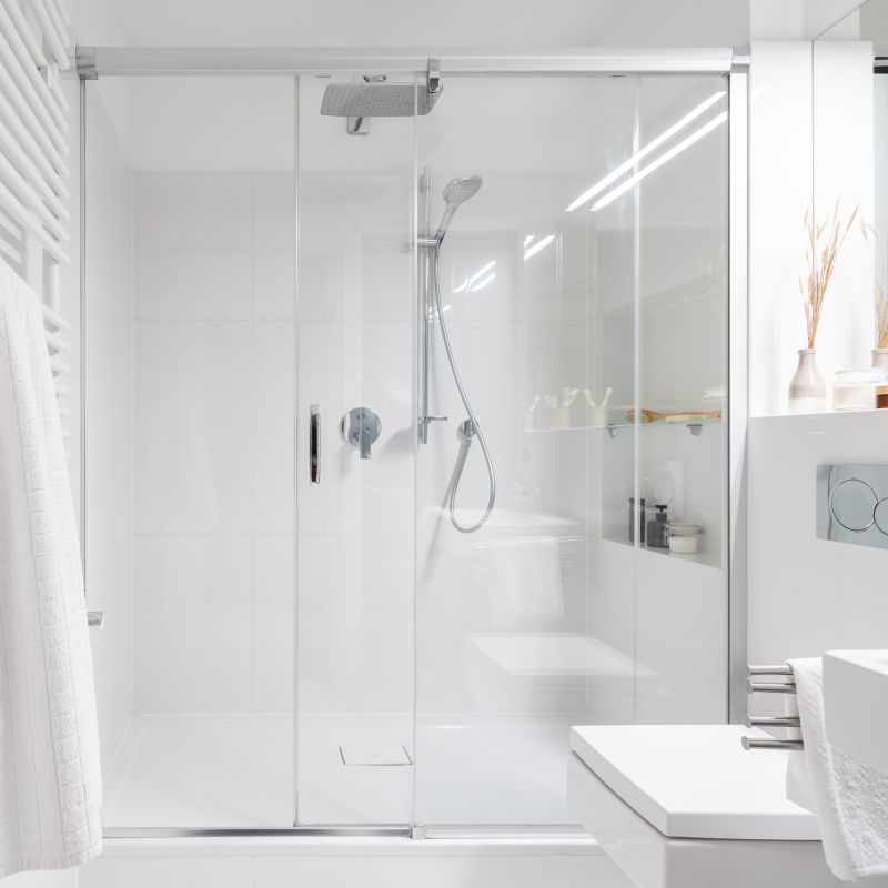 Shower with Rain Head and Clear Glass